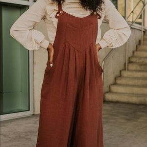 Front Pocket Wide Leg Jumpsuit Brick